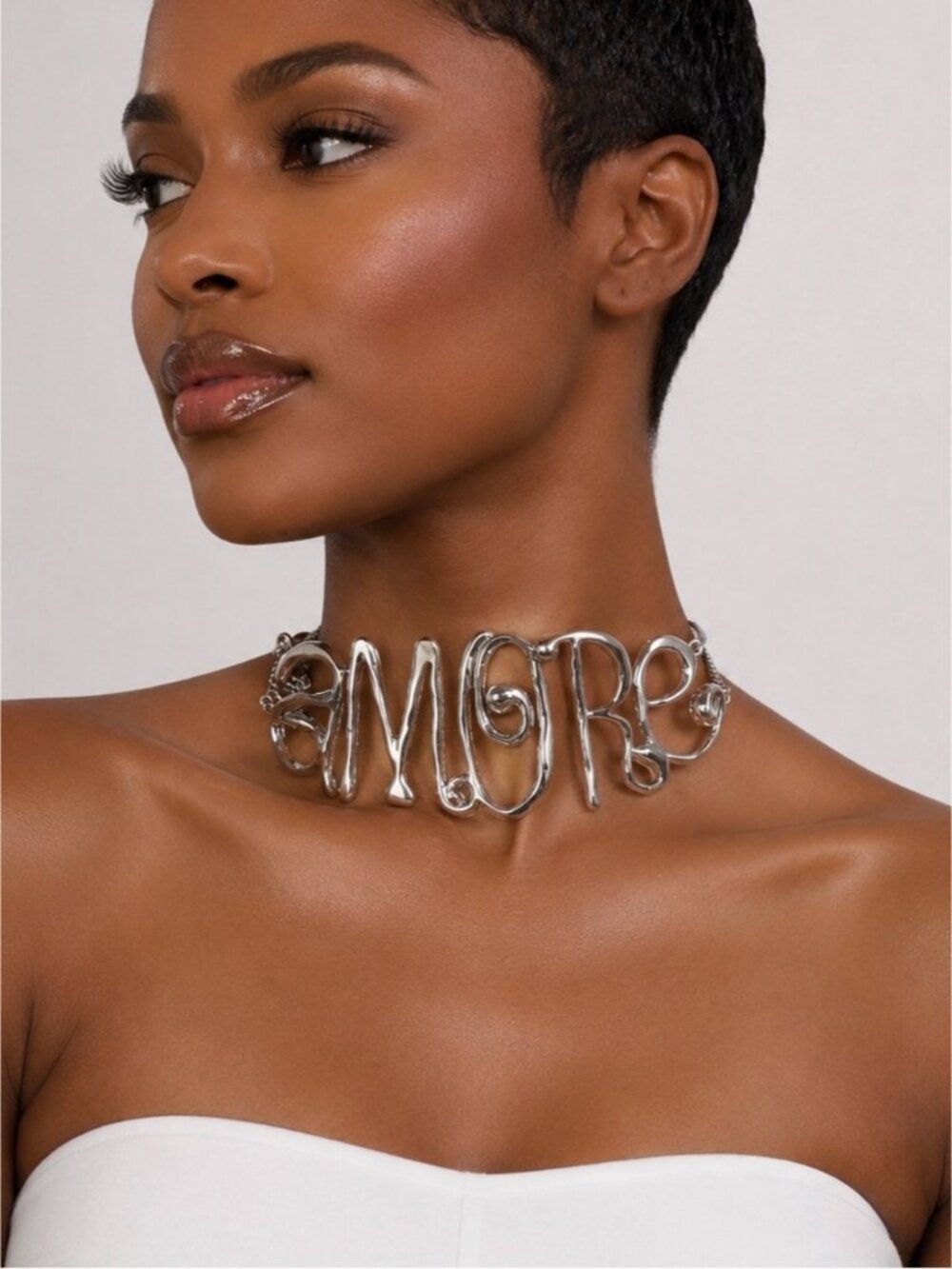 Silver Sculptural Script Choker Necklace